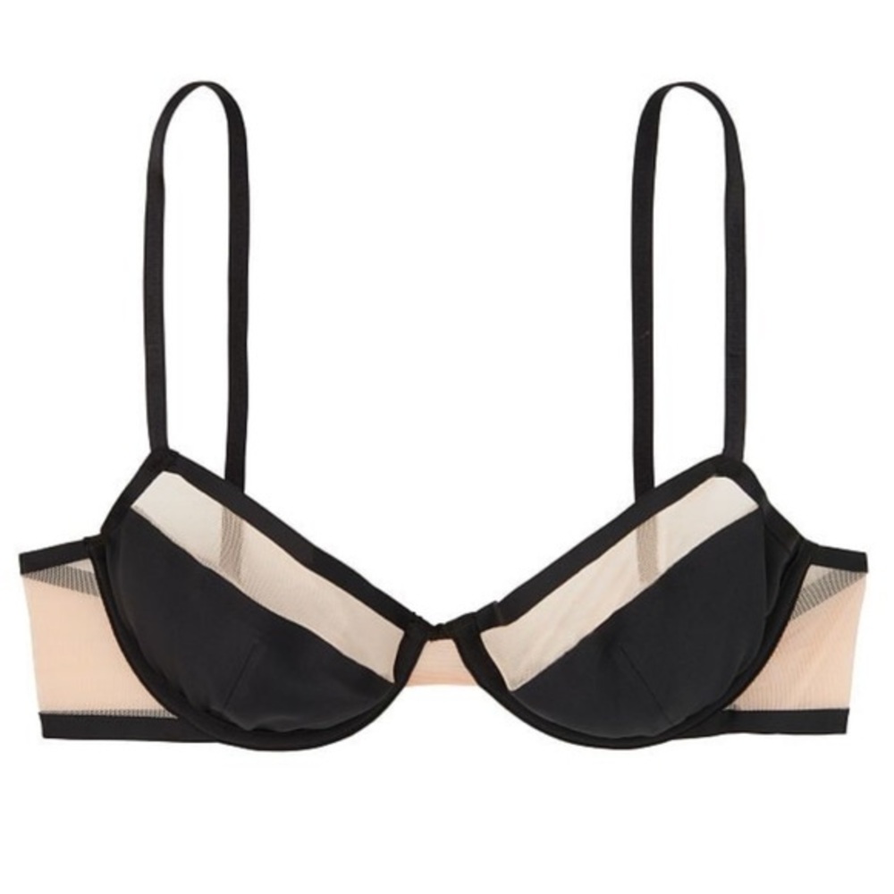 Victoria’s Secret Very Sexy Unlined Mesh Black/Nude Demi Bra | 32DDD